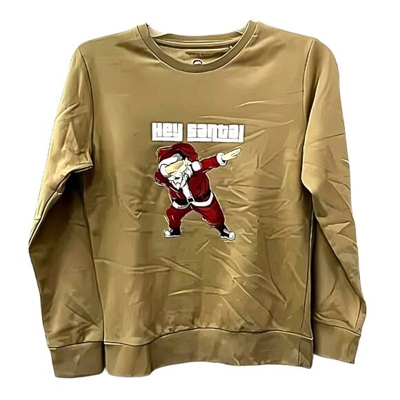 Cactus Boys Sweatshirt "Hey Santa" Santa Dab Graphic Long Sleeves Tan 9/10 NWT - Picture 1 of 9